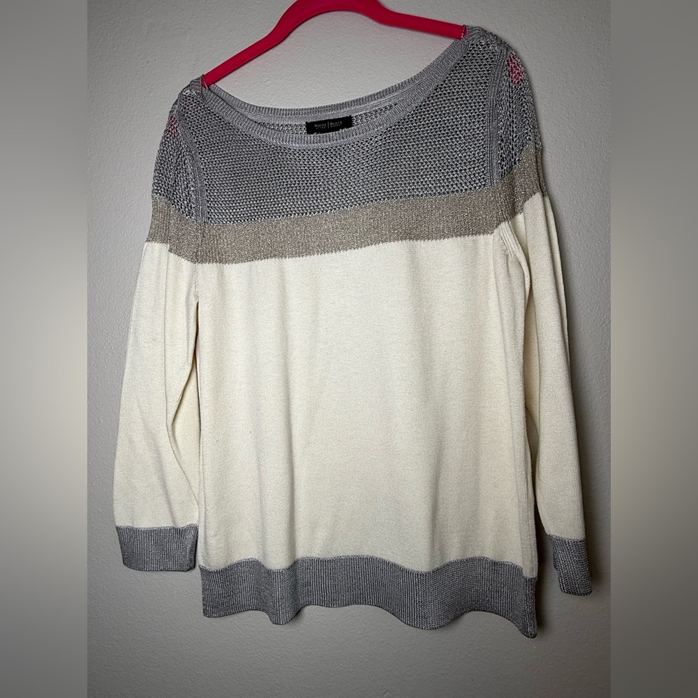 White House Black Market Cream Sweater with Gray and Gold Trim